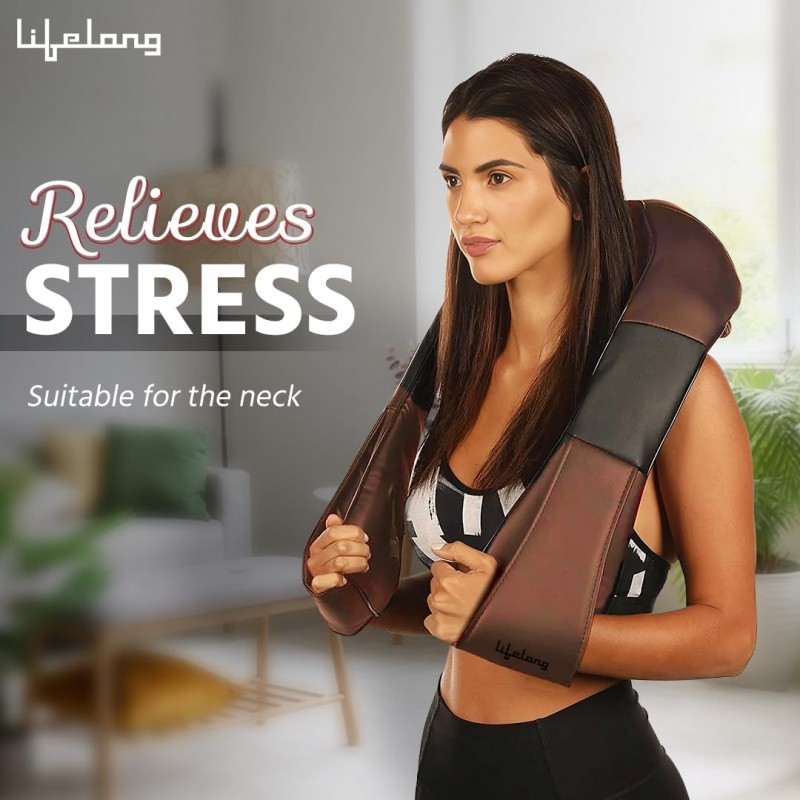 Lifelong LLM495 Neck Massager with Electric Heat Therapy Neck, Shoulder and Back Massager for pain and stress relief|Free Carry Bag