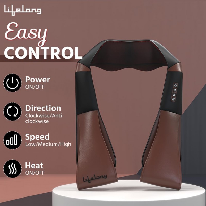 Lifelong LLM495 Neck Massager with Electric Heat Therapy Neck, Shoulder and Back Massager for pain and stress relief|Free Carry Bag