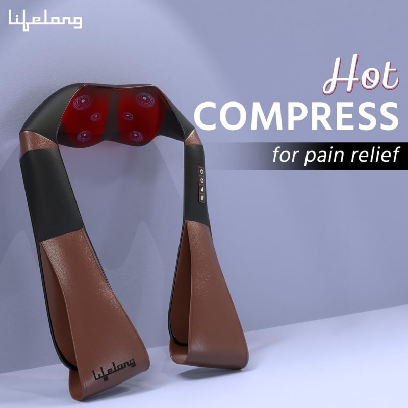 Lifelong LLM495 Neck Massager with Electric Heat Therapy Neck, Shoulder and Back Massager for pain and stress relief|Free Carry Bag