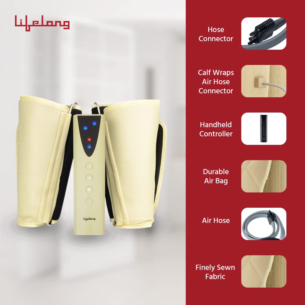 Lifelong LLM513 Rechargeable Air Pressure Massager - For Calves|Air Compression Massager|With Heat and Vibration|Calf, Leg and Arm Massager for Pain Relief|Multifunctional Air Pressure Massager (1 Year Warranty, Beige) Lifelong LLM513 Rechargeable Air Pressure Massager - For Calves|Air Compression Massager|With Heat and Vibration|Calf, Leg and Arm Massager for Pain Relief|Multifunctional Air Pressure Massager (1 Year Warranty, Beige)