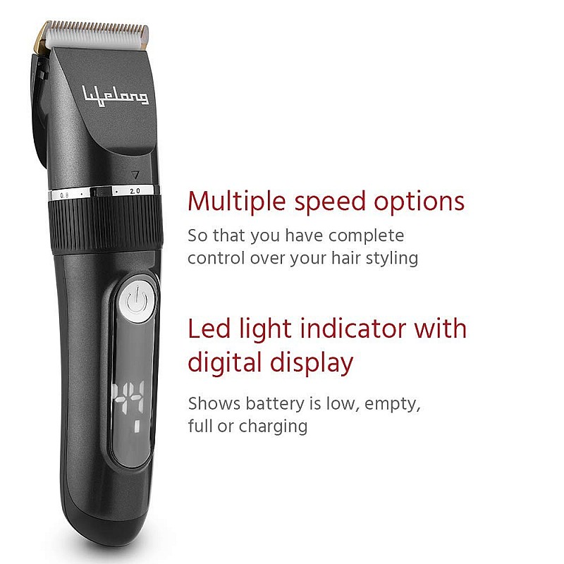 Lifelong LLPCM17 Ace Pro Rechargeable Hair Clipper With Digital Display, 3 Hours Runtime, 6 Combs 