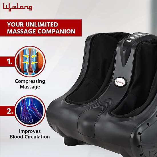 Lifelong Leg, Foot and Calf Massager Rolling & Kneading Functions for Pain Relief & Improving Blood Circulation, (LLM747,Black)