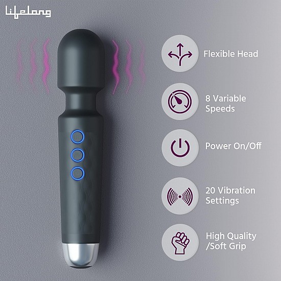 Lifelong Massager Machine for Women -Rechargeable Wireless Mini Body Massager with 20 Vibration Modes, Fast Charging, 8 Speeds and Water Resistant-Massager Machine for Full Body (Black, LLM468)