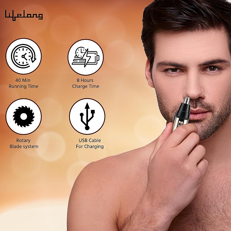 Lifelong Nose Trimmer for Men | 1 Year Warranty | Nose Hair Trimmer for Men, 40 Minutes Runtime, Trimmer for Women, Rechargeable Washable, Nose Trimmer for Women, Stainless Steel (LLPCM03, Silver)