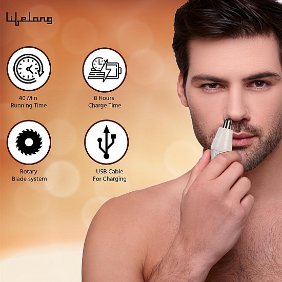 Lifelong Nose Trimmer for Men | 1 Year Warranty | Nose Hair Trimmer for Men, 40 Minutes Runtime, Trimmer for Women, Rechargeable Washable, Nose Trimmer for Women, Stainless Steel (LLPCM03, Silver)