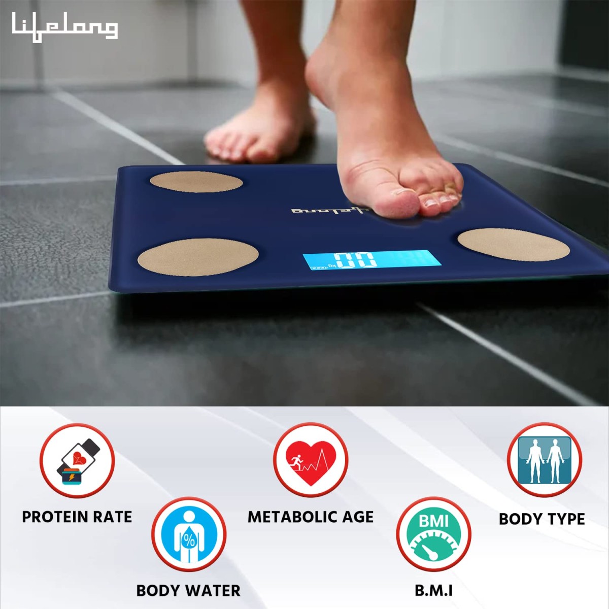 Lifelong Smart Weighing Scale with BMI & 18 Measurement Functions with Lifelong Smart Home App-Bluetooth Sensor Technology | Electronic Weight Machine | Battery Included (LLWS36, Blue) Lifelong Smart Weighing Scale with BMI & 18 Measurement Functions with Lifelong Smart Home App-Bluetooth Sensor Technology | Electronic Weight Machine | Battery Included (LLWS36, Blue)