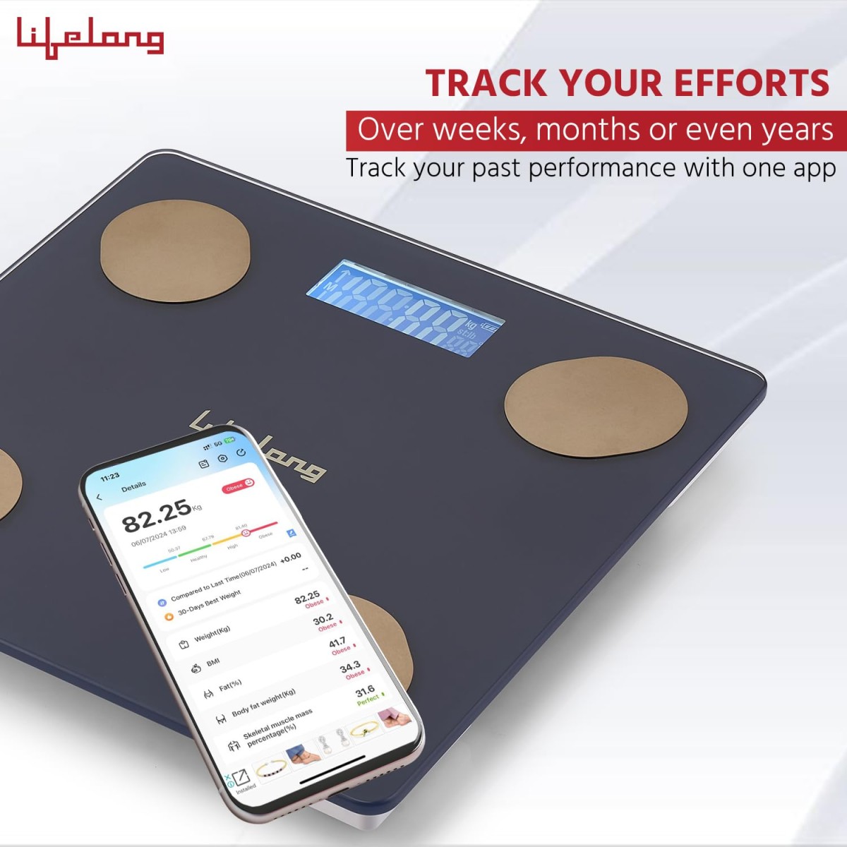 Lifelong Smart Weighing Scale with BMI & 18 Measurement Functions with Lifelong Smart Home App-Bluetooth Sensor Technology | Electronic Weight Machine | Battery Included (LLWS36, Blue) Lifelong Smart Weighing Scale with BMI & 18 Measurement Functions with Lifelong Smart Home App-Bluetooth Sensor Technology | Electronic Weight Machine | Battery Included (LLWS36, Blue)