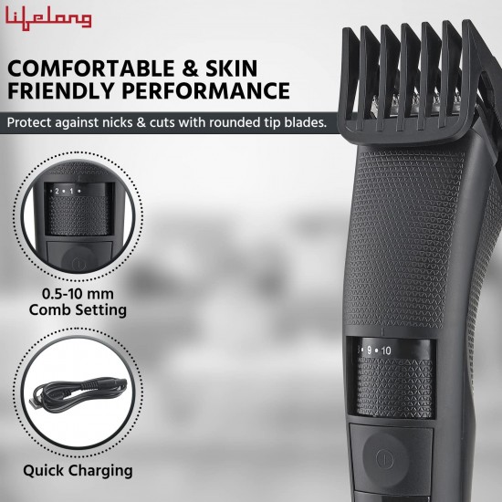 Lifelong Trimmer- Runtime 50 minutes, 20 Length Settings Cordless Beard Trimmer| Trimmer with Charging Indicator (LLPCM05, Black)