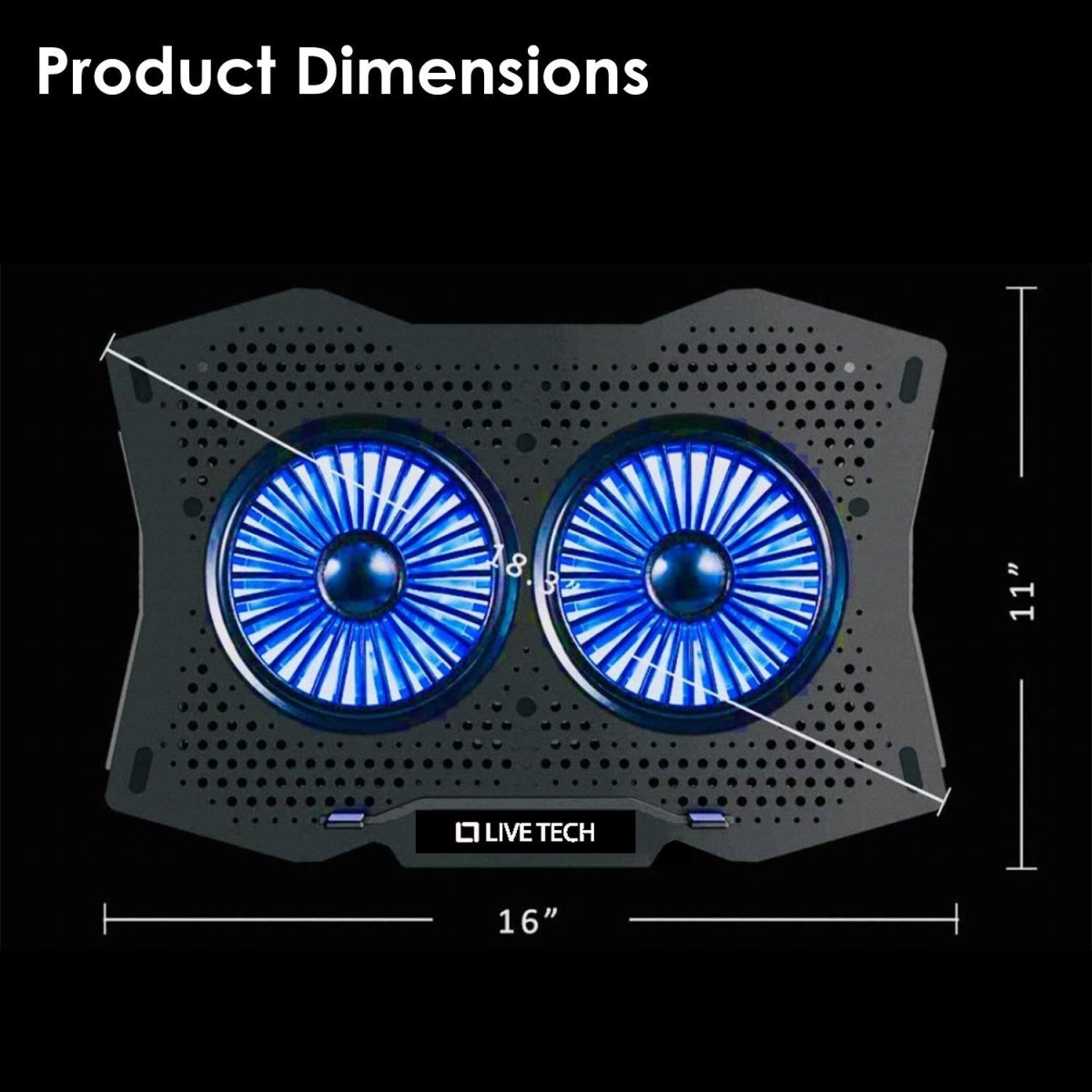 Live Tech Storm Pro Laptop Cooling Led Pad with Dual Fan for 15.6" to 17.3" Notebooks