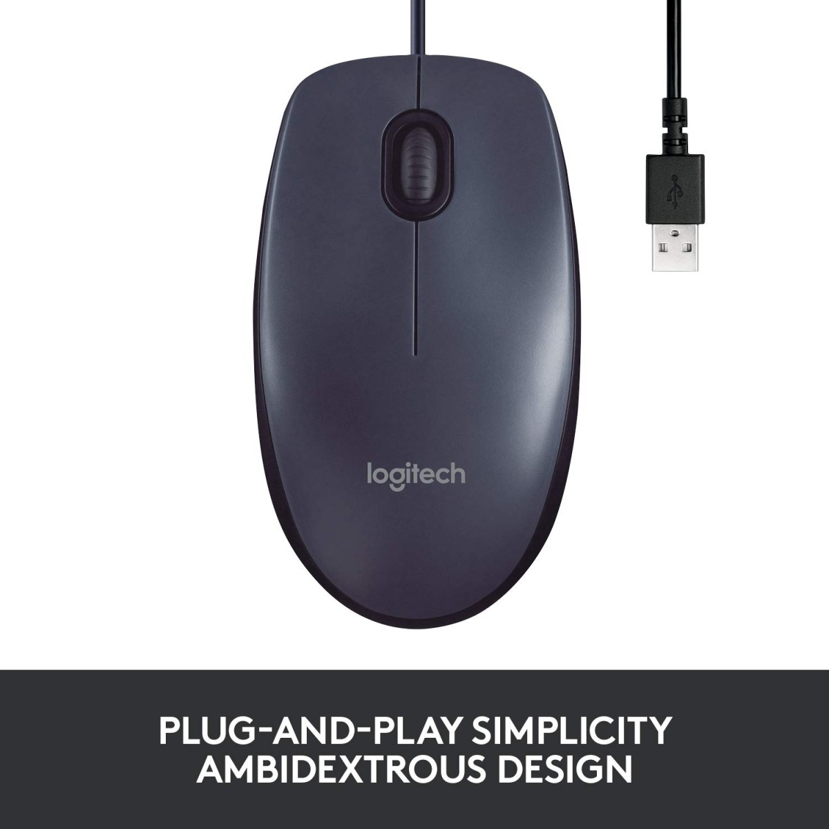 Logitech B100 Corded Wired USB Right or Left Hand Use Mouse for Computers and laptops - Black