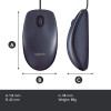 Logitech B100 Corded Wired USB Right or Left Hand Use Mouse for Computers and laptops - Black