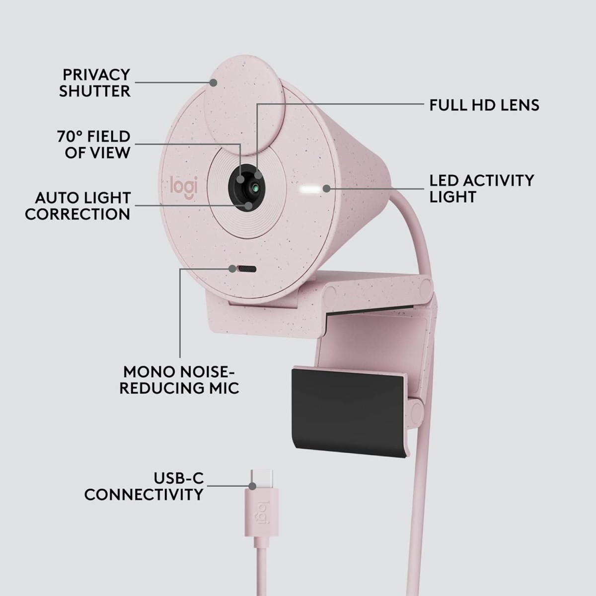 Logitech Brio 300 Full Hd Webcam with Privacy Shutter, Noise Reduction Microphone, USB-C, Certified for Zoom, Microsoft Teams, Google Meet, Auto Light Correction - Graphite - Digital