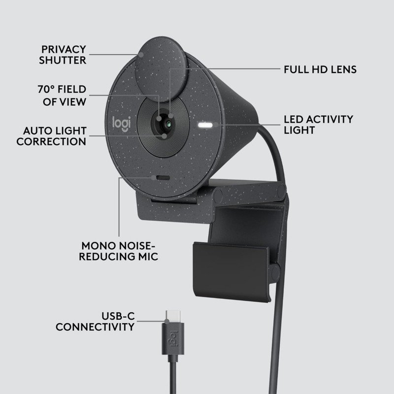 Logitech Brio 300 Full Hd Webcam with Privacy Shutter, Noise Reduction Microphone, USB-C, Certified for Zoom, Microsoft Teams, Google Meet, Auto Light Correction - Graphite - Digital Logitech Brio 300 Full Hd Webcam with Privacy Shutter, Noise Reduction Microphone, USB-C, Certified for Zoom, Microsoft Teams, Google Meet, Auto Light Correction - Graphite - Digital