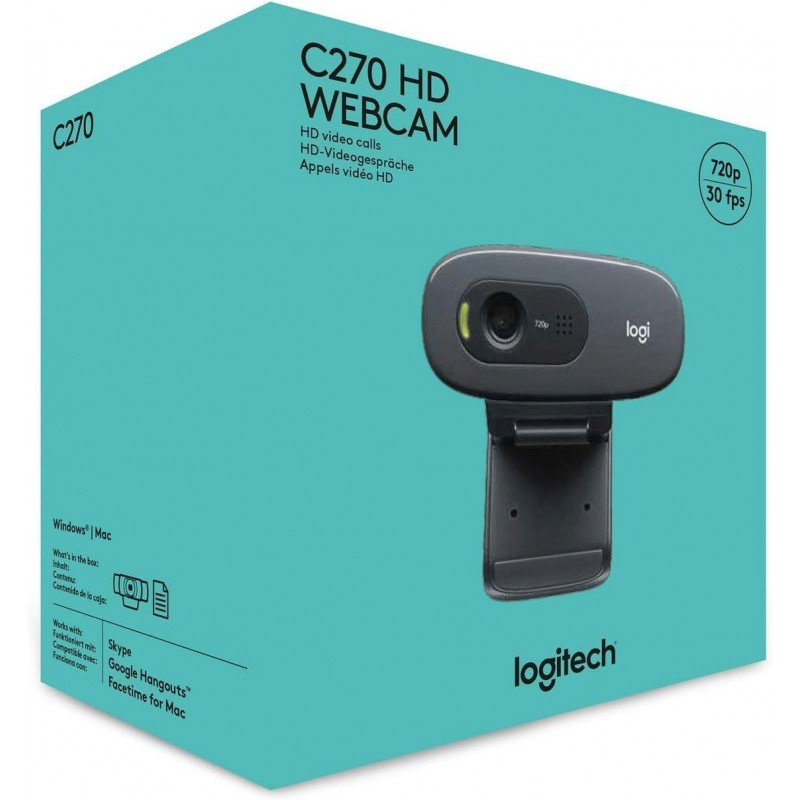 Logitech C270 HD Webcam, HD 720p/30fps, Widescreen HD Video Calling, HD Light Correction, Noise-Reducing Mic, for Skype, FaceTime, Hangouts, WebEx, PC/Mac/Laptop/MacBook/Tablet - Black Logitech C270 HD Webcam, HD 720p/30fps, Widescreen HD Video Calling, HD Light Correction, Noise-Reducing Mic, for Skype, FaceTime, Hangouts, WebEx, PC/Mac/Laptop/MacBook/Tablet - Black
