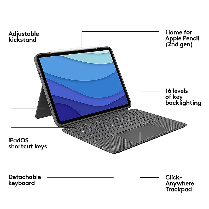 Logitech Combo Touch iPad Pro 11-inch (1st, 2nd, 3rd gen) Keyboard Case, Detachable Backlit Keyboard