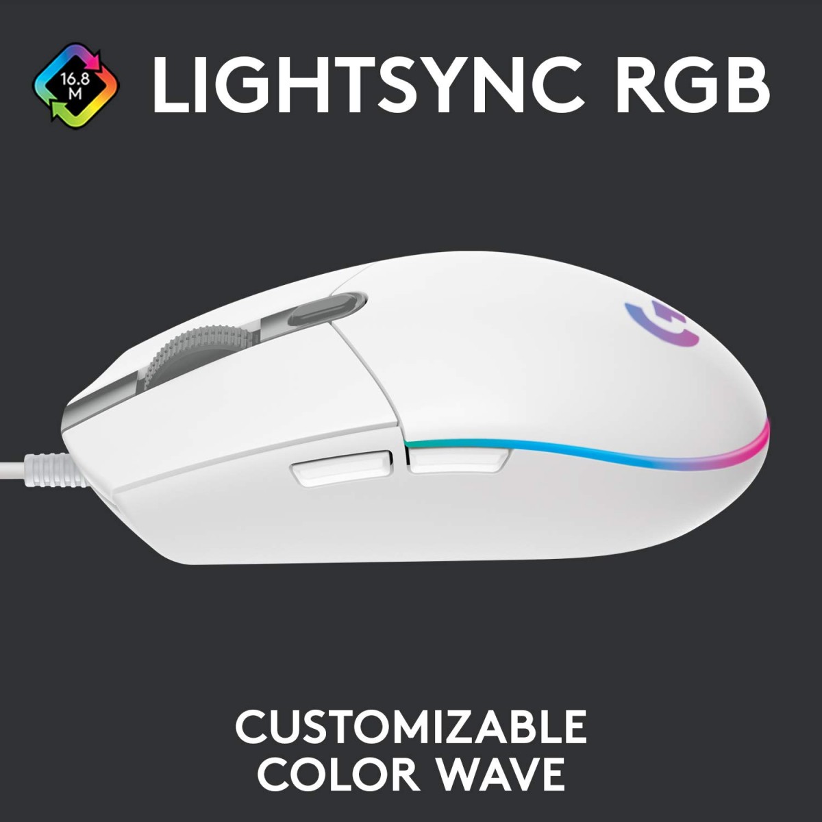 Logitech G102 Light Sync Gaming Mouse with Customizable RGB Lighting, 6 Programmable Buttons, Gaming Grade Sensor, 8K DPI Tracking,16.8mn Color, Light Weight - White