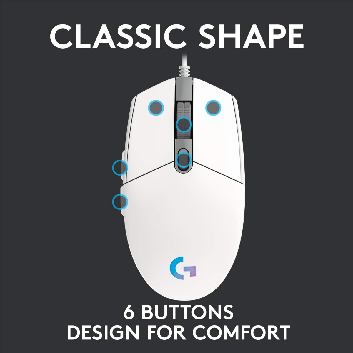 Logitech G102 Light Sync Gaming Mouse with Customizable RGB Lighting, 6 Programmable Buttons, Gaming Grade Sensor, 8K DPI Tracking,16.8mn Color, Light Weight - White