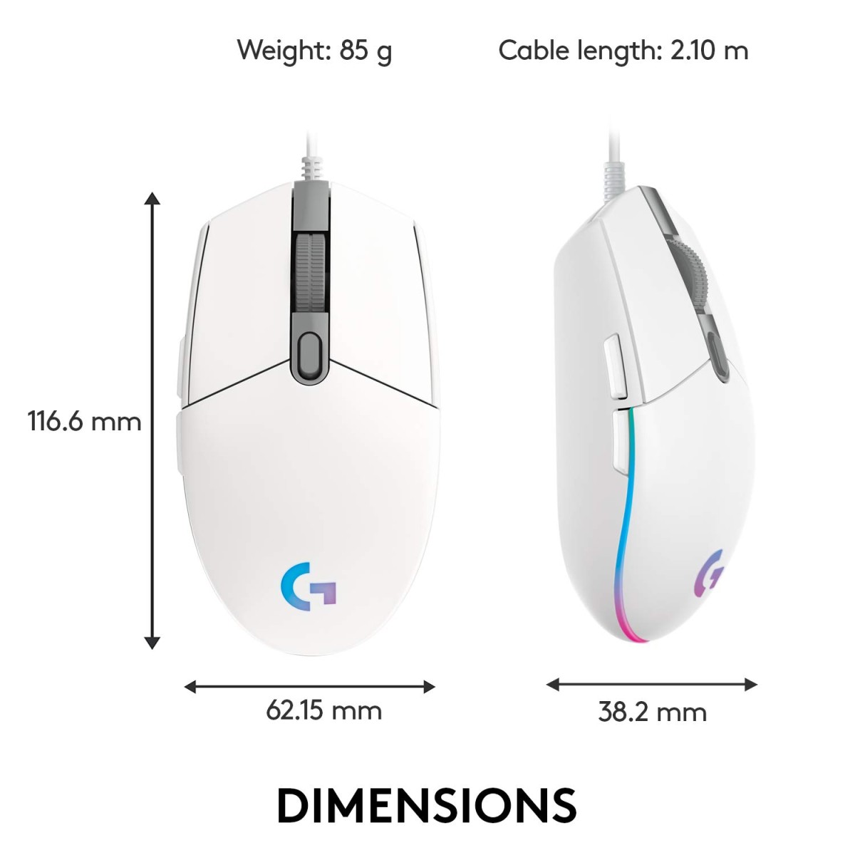 Logitech G102 Light Sync Gaming Mouse with Customizable RGB Lighting, 6 Programmable Buttons, Gaming Grade Sensor, 8K DPI Tracking,16.8mn Color, Light Weight - White