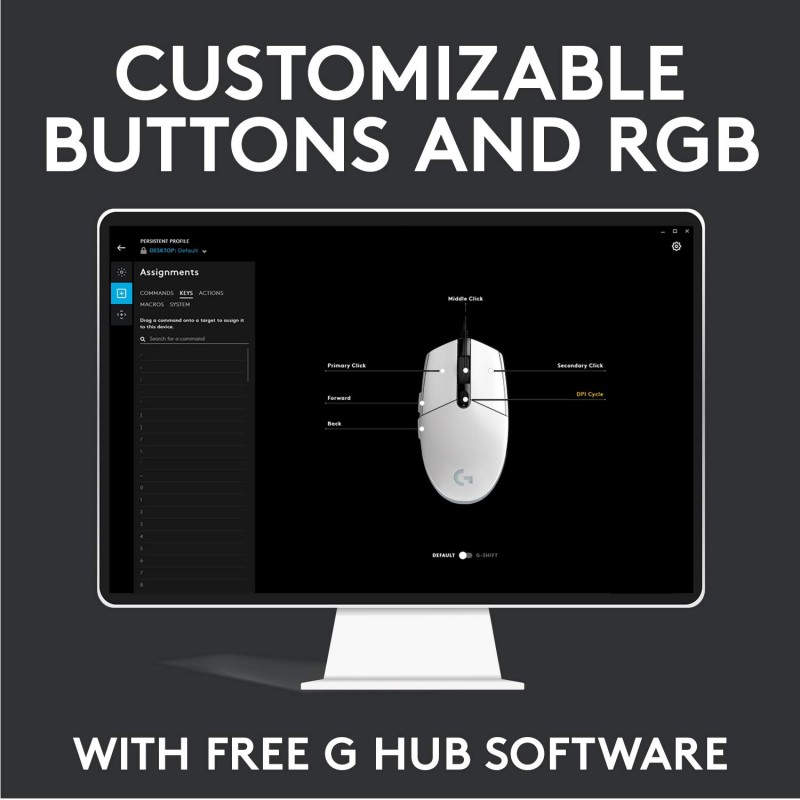 Logitech G102 Light Sync Gaming Mouse with Customizable RGB Lighting, 6 Programmable Buttons, Gaming Grade Sensor, 8K DPI Tracking,16.8mn Color, Light Weight - White