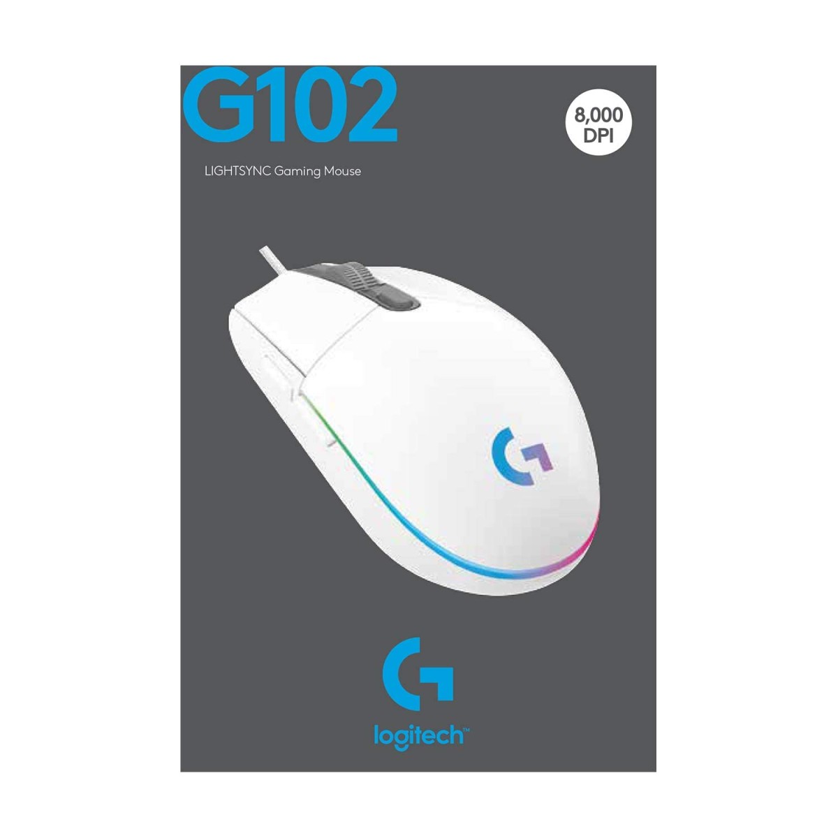 Logitech G102 Light Sync Gaming Mouse with Customizable RGB Lighting, 6 Programmable Buttons, Gaming Grade Sensor, 8K DPI Tracking,16.8mn Color, Light Weight - White