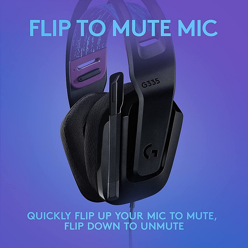 Logitech G335 Lightweight Gaming Wired Over Ear Headphones with Mic Flip to Mute 3.5Mm Audio Jack, Memory 