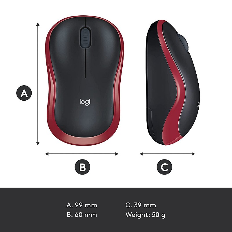 Logitech M185 Wireless Mouse, 2.4GHz with USB Mini Receiver (Red)