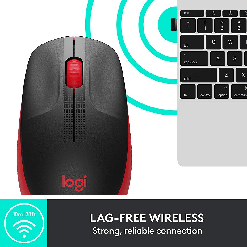 Logitech M190 Wireless Mouse Full Size Ambidextrous Curve Design Red