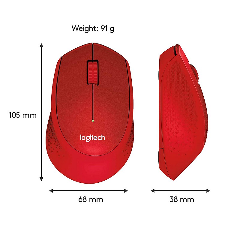 Logitech M331 Silent Plus Wireless Mouse, 2.4GHz with USB Nano Receiver (Red)