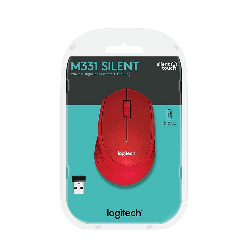 Logitech M331 Silent Plus Wireless Mouse, 2.4GHz with USB Nano Receiver (Red)