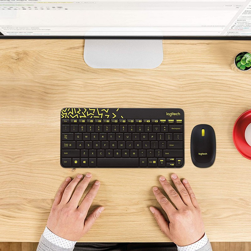 Logitech MK240 Nano Wireless Keyboard and Mouse Combo,12 Function Keys 2.4GHz Wireless Black and Yellow