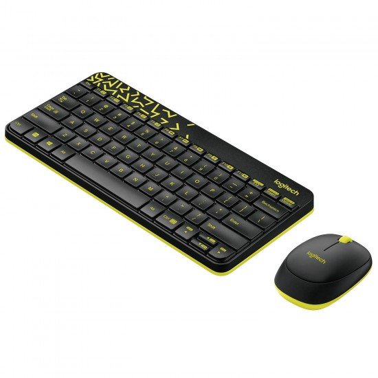 Logitech MK240 Nano Wireless Keyboard and Mouse Combo,12 Function Keys 2.4GHz Wireless Black and Yellow