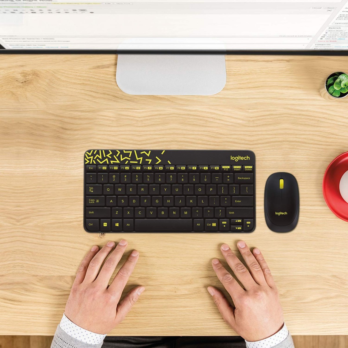 Logitech MK240 Nano Wireless USB Keyboard and Mouse Set, 12 Function Keys 2.4GHz Wireless, 1000DPI Yellow