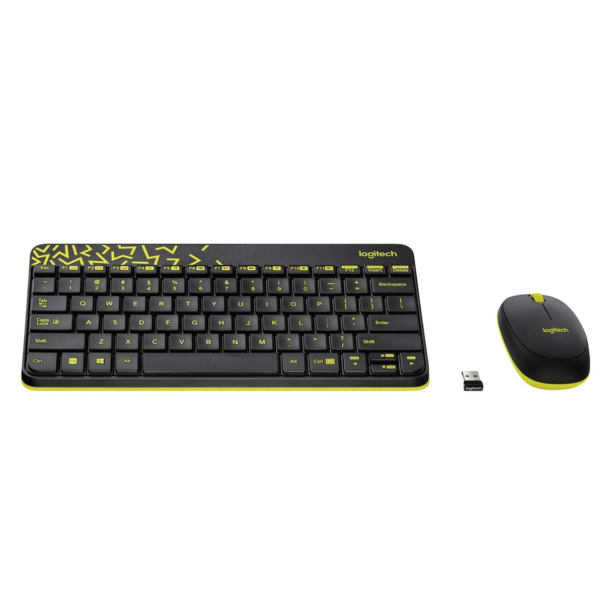 Logitech MK240 Nano Wireless USB Keyboard and Mouse Set, 12 Function Keys 2.4GHz Wireless, 1000DPI Yellow
