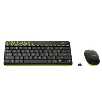 Logitech MK240 Nano Wireless USB Keyboard and Mouse Set, 12 Function Keys 2.4GHz Wireless, 1000DPI Yellow