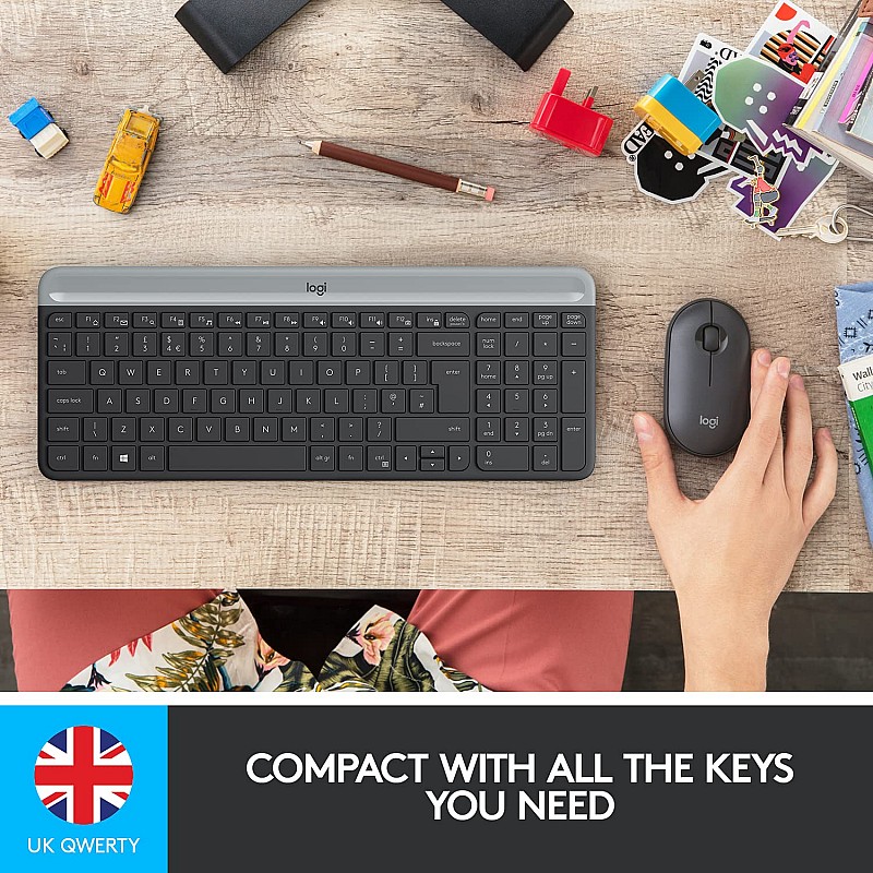 Logitech MK470 Slim Wireless Keyboard & Mouse Combo for Windows, 2.4GHz Unifying USB-Receiver- Graphite