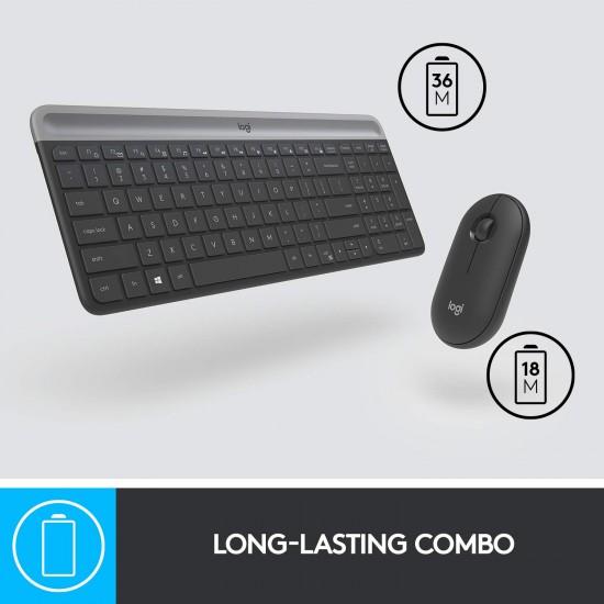 Logitech MK470 Slim Wireless Keyboard & Mouse Combo for Windows, 2.4GHz Unifying USB-Receiver- Graphite