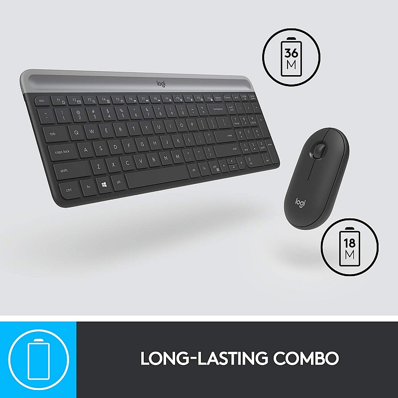 Logitech MK470 Slim Wireless Keyboard & Mouse Combo for Windows, 2.4GHz Unifying USB-Receiver- Graphite