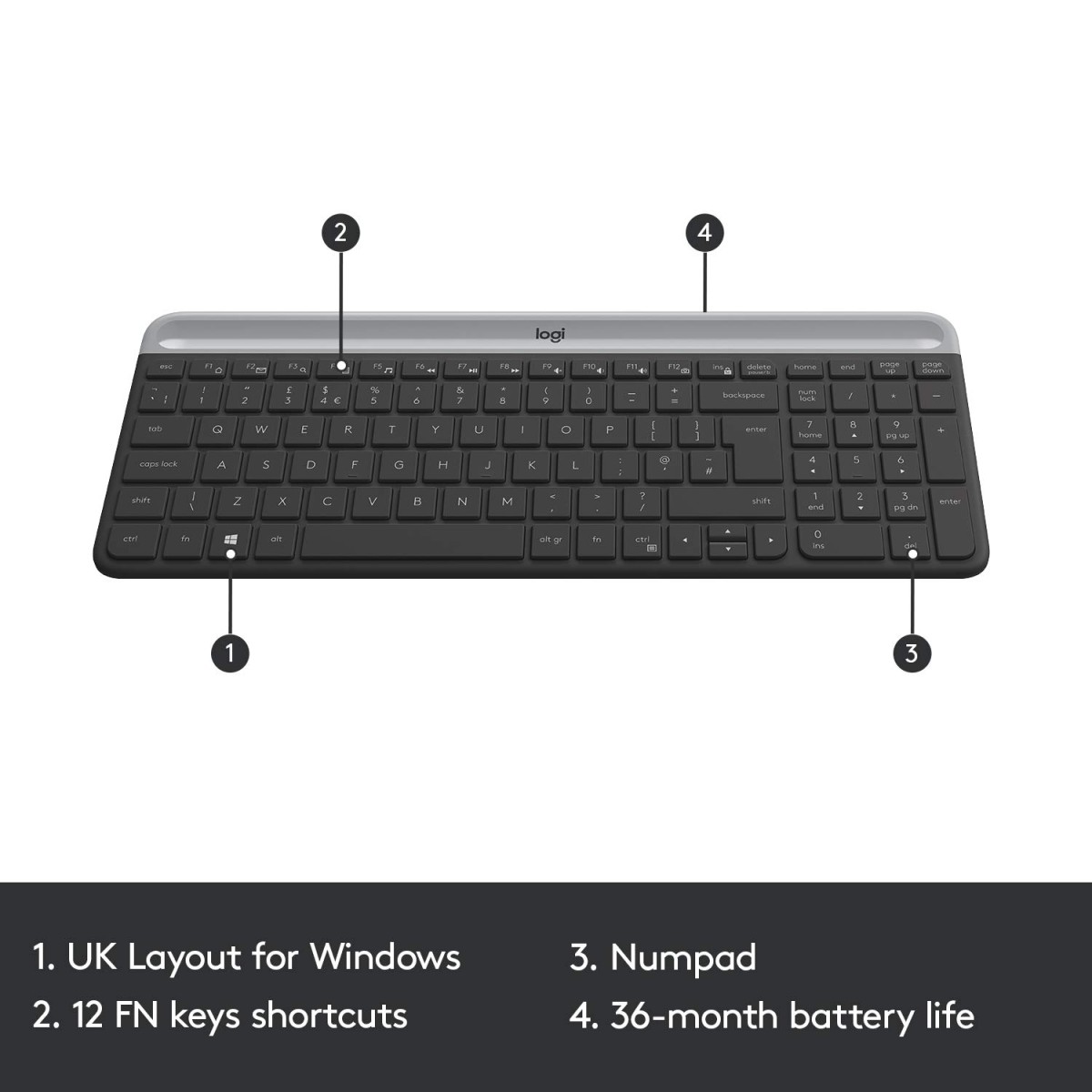 Logitech MK470 Slim Wireless Keyboard & Mouse Combo for Windows, 2.4GHz Unifying USB-Receiver- Graphite
