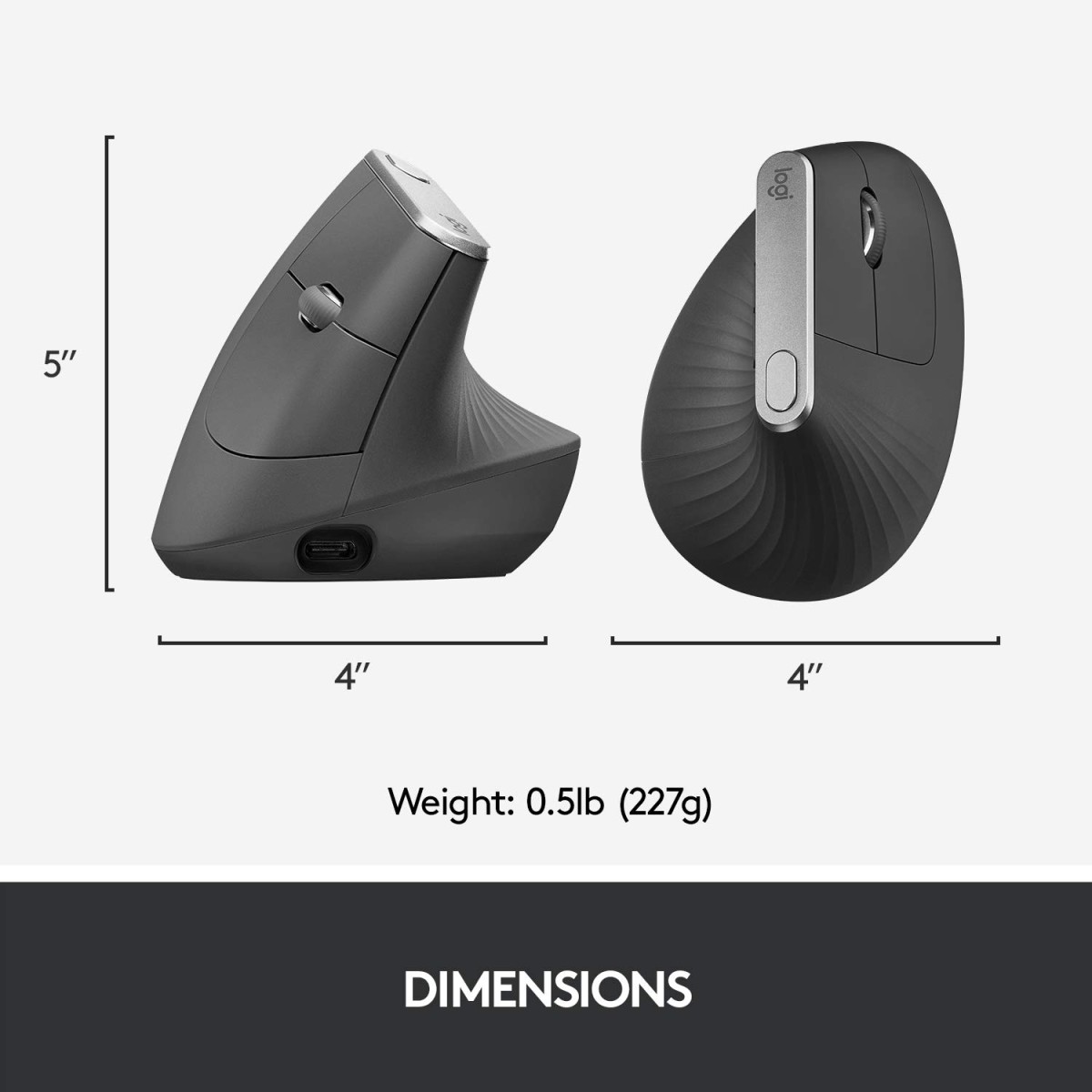 Logitech MX Vertical Wireless Mouse with Free Adobe Subscription, Ergonomic Design Reduces Muscle Strain, Move Content Between 3 Windows and Apple Computers, Rechargeable, Graphite