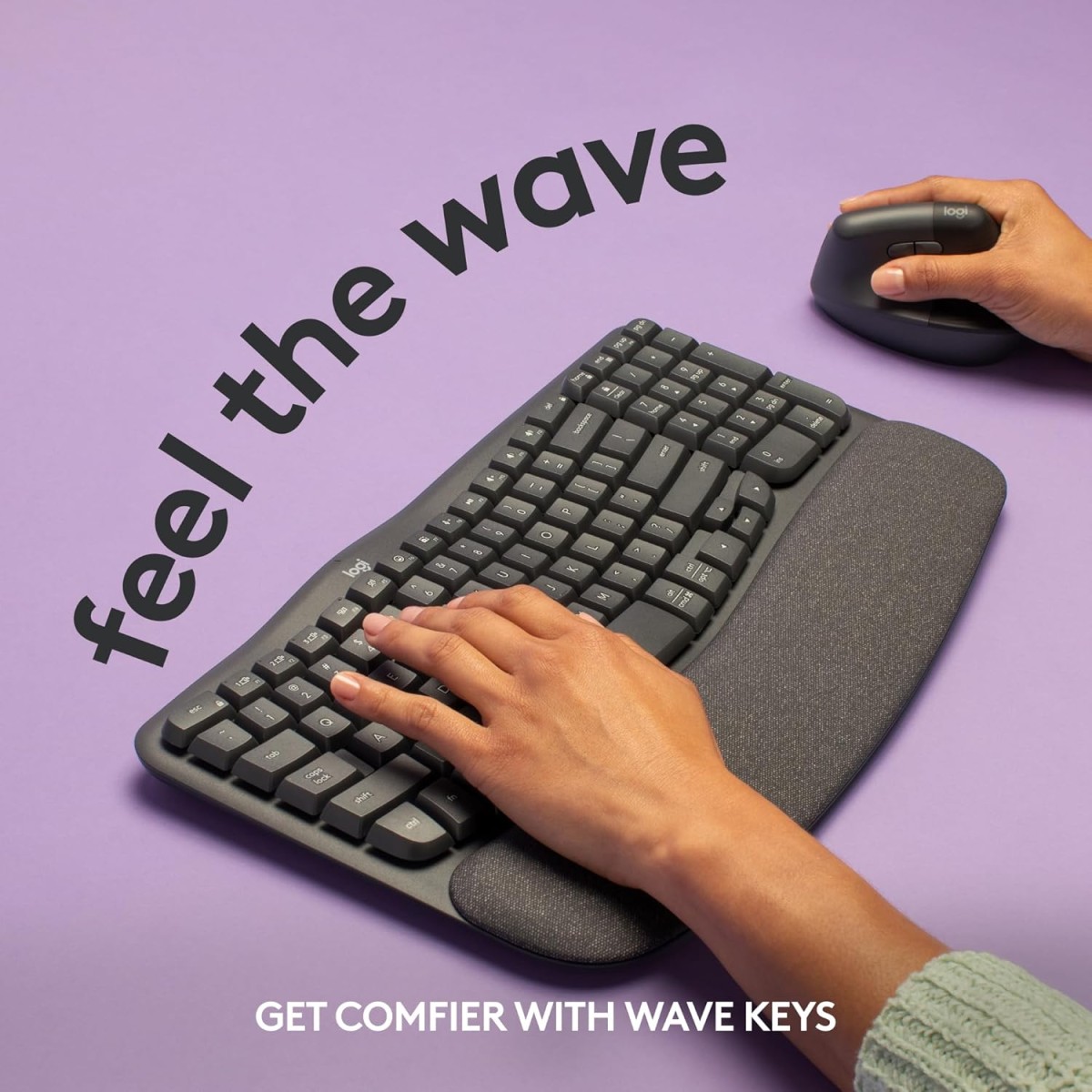 Logitech Wave Keys Wireless Ergonomic Keyboard with Cushioned Palm Rest, Comfortable Natural Typing, Easy-Switch, Bluetooth, Logi Bolt Receiver, for Multi-OS, Windows/Mac - Graphite