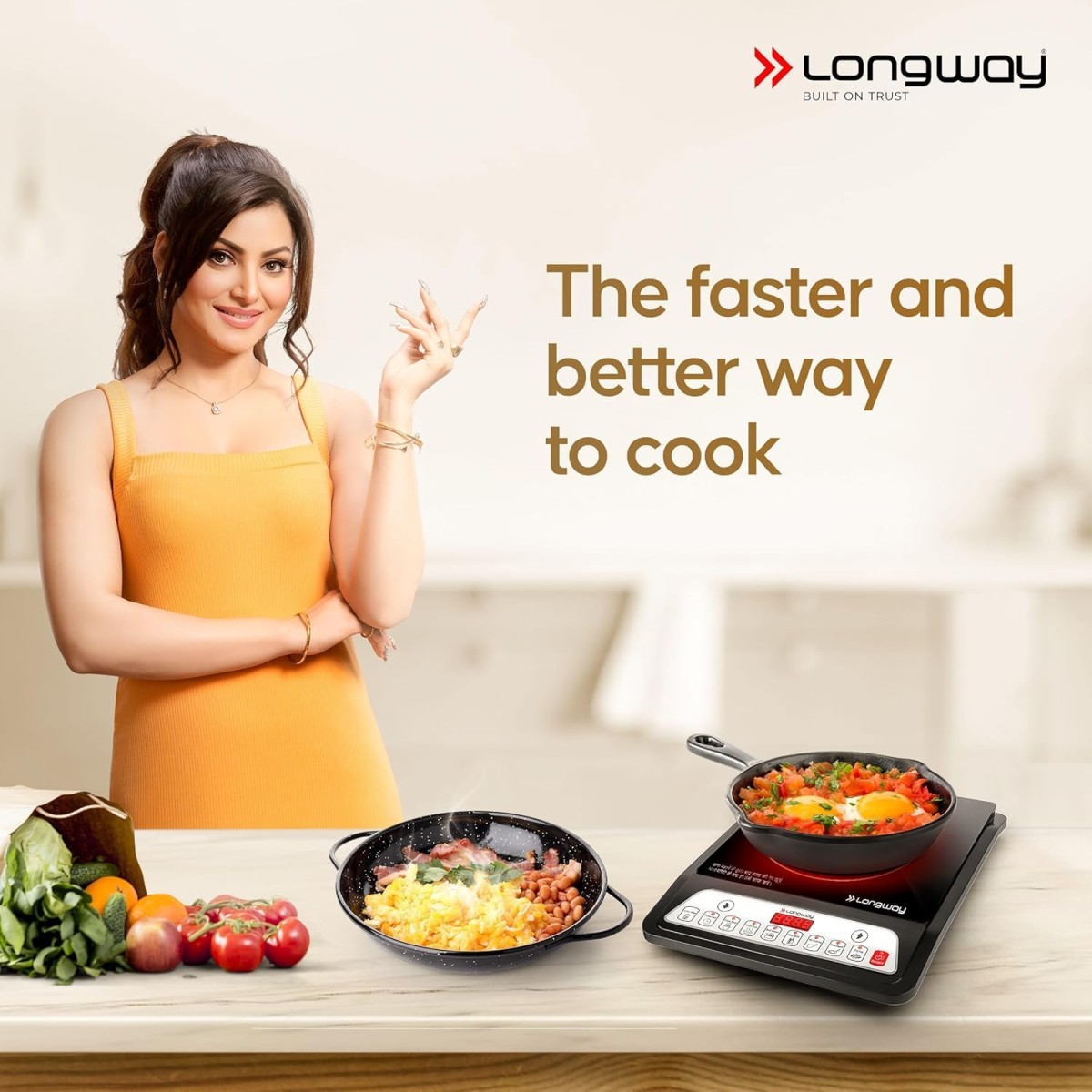 Longway Ember Plus 2000 Watt Induction Cooktop with Auto Shut-Off & Over-Heat Protection With 7 Cooking Mode & BIS Approved | 1 Year Warranty (Black, Push Button)