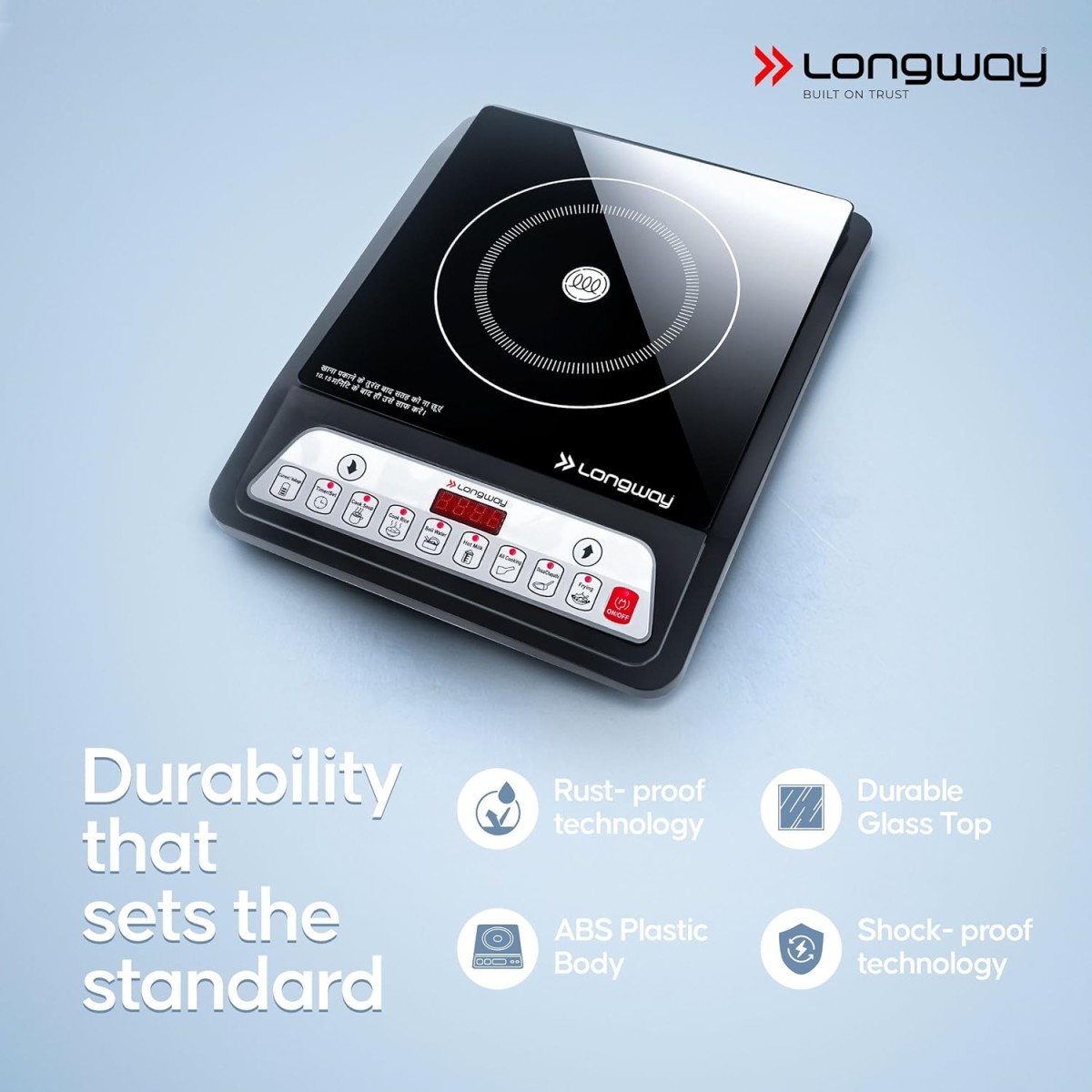 Longway Ember Plus 2000 Watt Induction Cooktop with Auto Shut-Off & Over-Heat Protection With 7 Cooking Mode & BIS Approved | 1 Year Warranty (Black, Push Button)