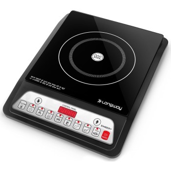 Longway Ember Plus 2000 Watt Induction Cooktop with Auto Shut-Off & Over-Heat Protection With 7 Cooking Mode & BIS Approved | 1 Year Warranty (Black, Push Button)