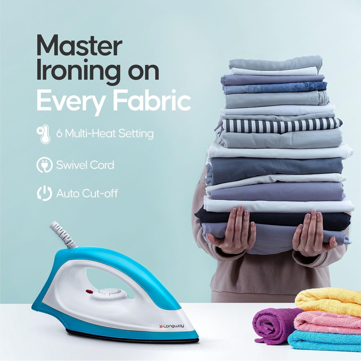 Longway Kwid Light Weight Non-Stick Teflon Coated Dry Iron, Electric Iron for Clothes | 2 Year Warranty| (1100 Watt, Blue) Longway Kwid Light Weight Non-Stick Teflon Coated Dry Iron, Electric Iron for Clothes | 2 Year Warranty| (1100 Watt, Blue)