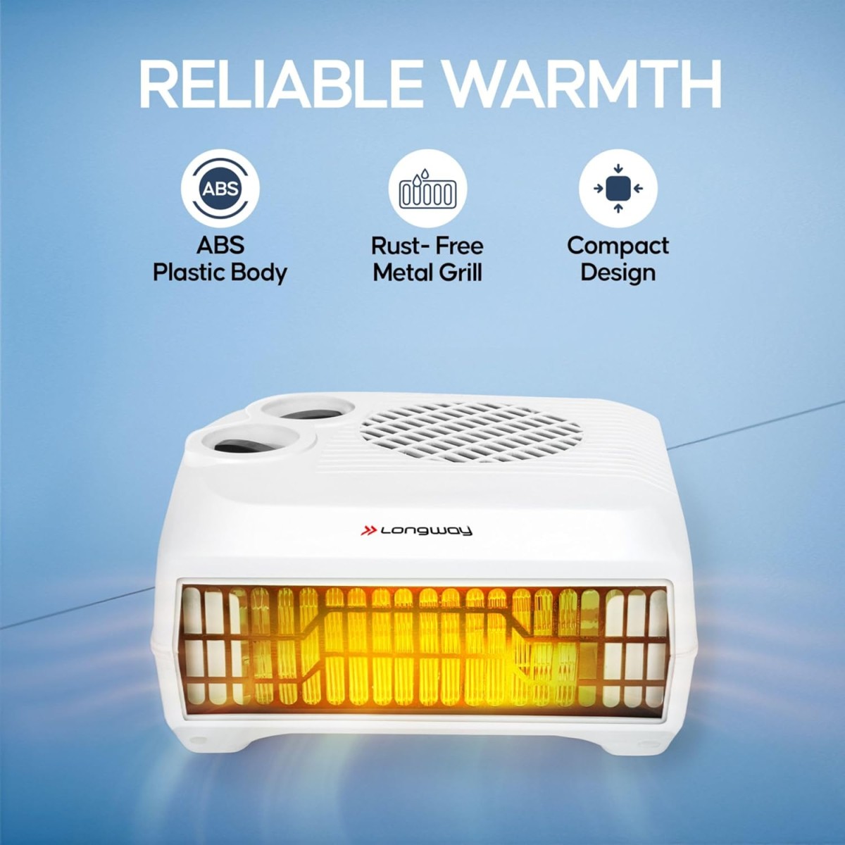Longway Magma Fan Room Heater | 2 Heat Modes (1000W/2000W) | ISI Approved | Advanced Overheat Protection | PTC Ceramic Element | 1-Year Replacement Warranty | White