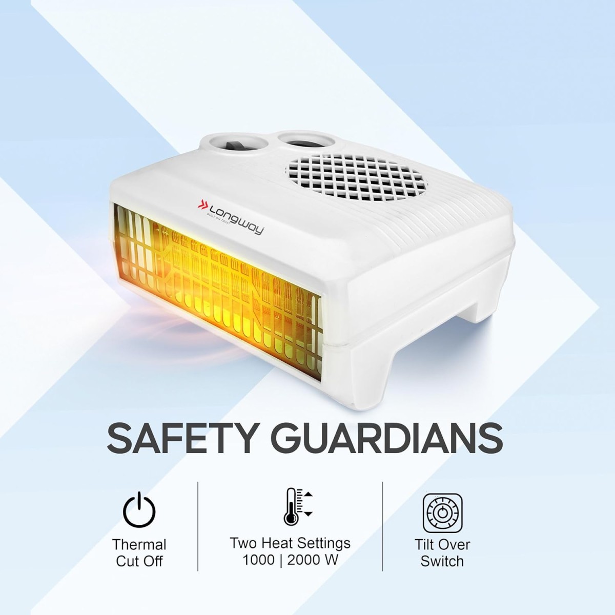 Longway Magma Fan Room Heater | 2 Heat Modes (1000W/2000W) | ISI Approved | Advanced Overheat Protection | PTC Ceramic Element | 1-Year Replacement Warranty | White