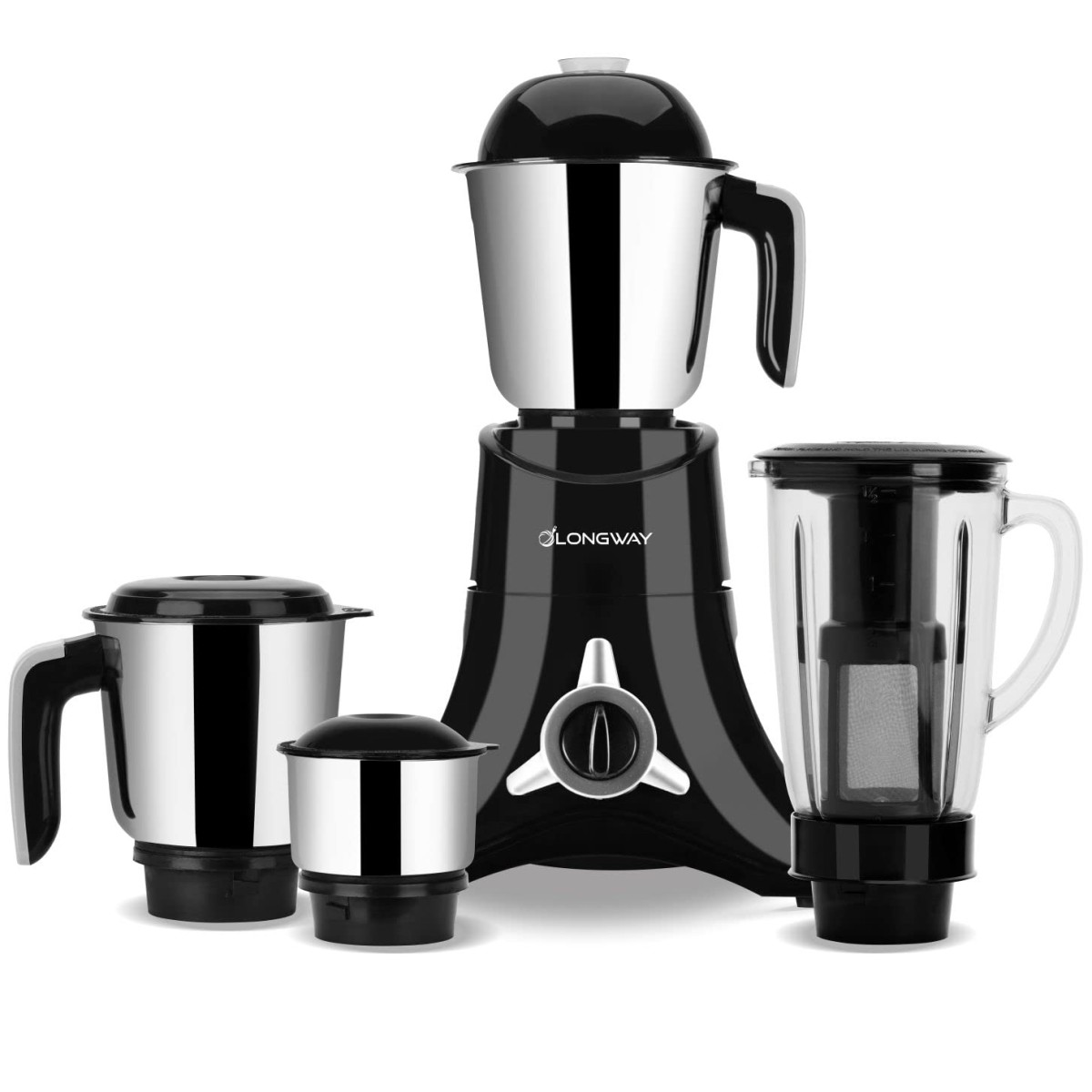 Longway Orion 900 Mixer Grinder with 4 Unbreakable Jars (Powerful Motor with 1 Year warranty, Black & Silver)