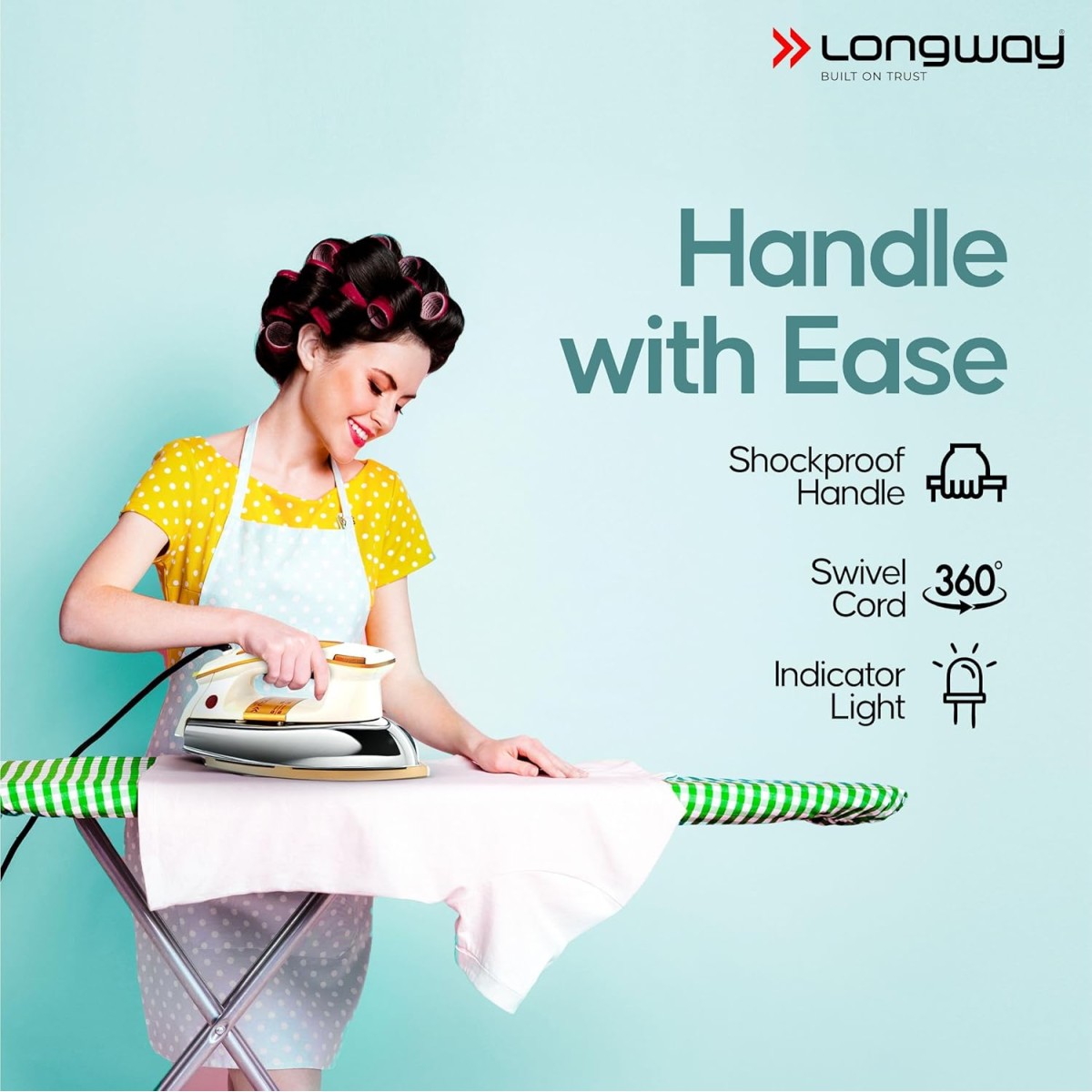 Longway Plancha Heavy Weight Non-Stick Teflon Coated Golden Soleplate Dry Iron, 6 Multi-Heat Setting, Electric Iron for Clothes | 2 Year Warranty| (1000 Watt, Ivory) Longway Plancha Heavy Weight Non-Stick Teflon Coated Golden Soleplate Dry Iron, 6 Multi-Heat Setting, Electric Iron for Clothes | 2 Year Warranty| (1000 Watt, Ivory)