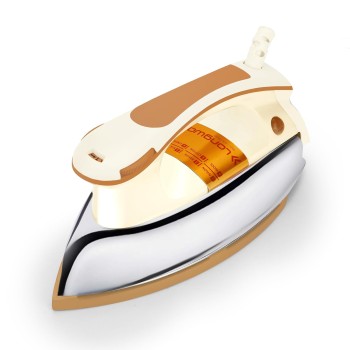 Longway Plancha Heavy Weight Non-Stick Teflon Coated Golden Soleplate Dry Iron, 6 Multi-Heat Setting, Electric Iron for Clothes | 2 Year Warranty| (1000 Watt, Ivory) Longway Plancha Heavy Weight Non-Stick Teflon Coated Golden Soleplate Dry Iron, 6 Multi-Heat Setting, Electric Iron for Clothes | 2 Year Warranty| (1000 Watt, Ivory)