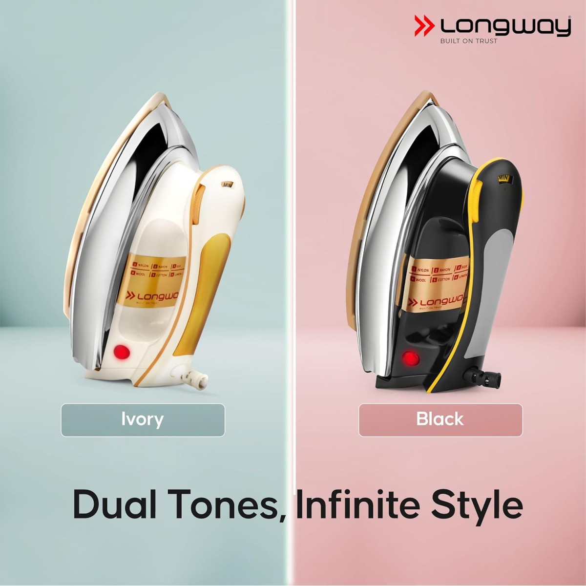 Longway Plancha Heavy Weight Non-Stick Teflon Coated Golden Soleplate Dry Iron, 6 Multi-Heat Setting, Electric Iron for Clothes | 2 Year Warranty| (1000 Watt, Ivory) Longway Plancha Heavy Weight Non-Stick Teflon Coated Golden Soleplate Dry Iron, 6 Multi-Heat Setting, Electric Iron for Clothes | 2 Year Warranty| (1000 Watt, Ivory)